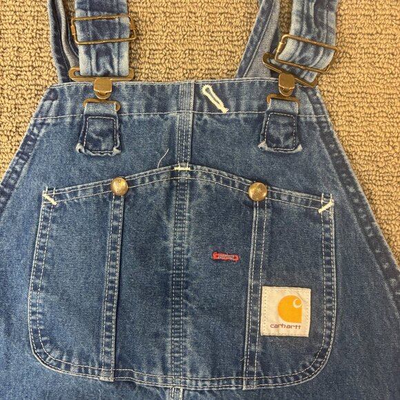 Vintage Carhartt Bib Overalls Youth Juniors 32X27 Cotton Straight Leg Utility - Picture 7 of 11